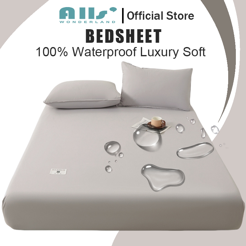 Alls' Wonderland Waterproof Fitted Bed Sheet Washable Plain Elastic Bedsheet Antibacterial Anti-mite Mattress Protector ราคา 184 บาท*ส่งฟรี