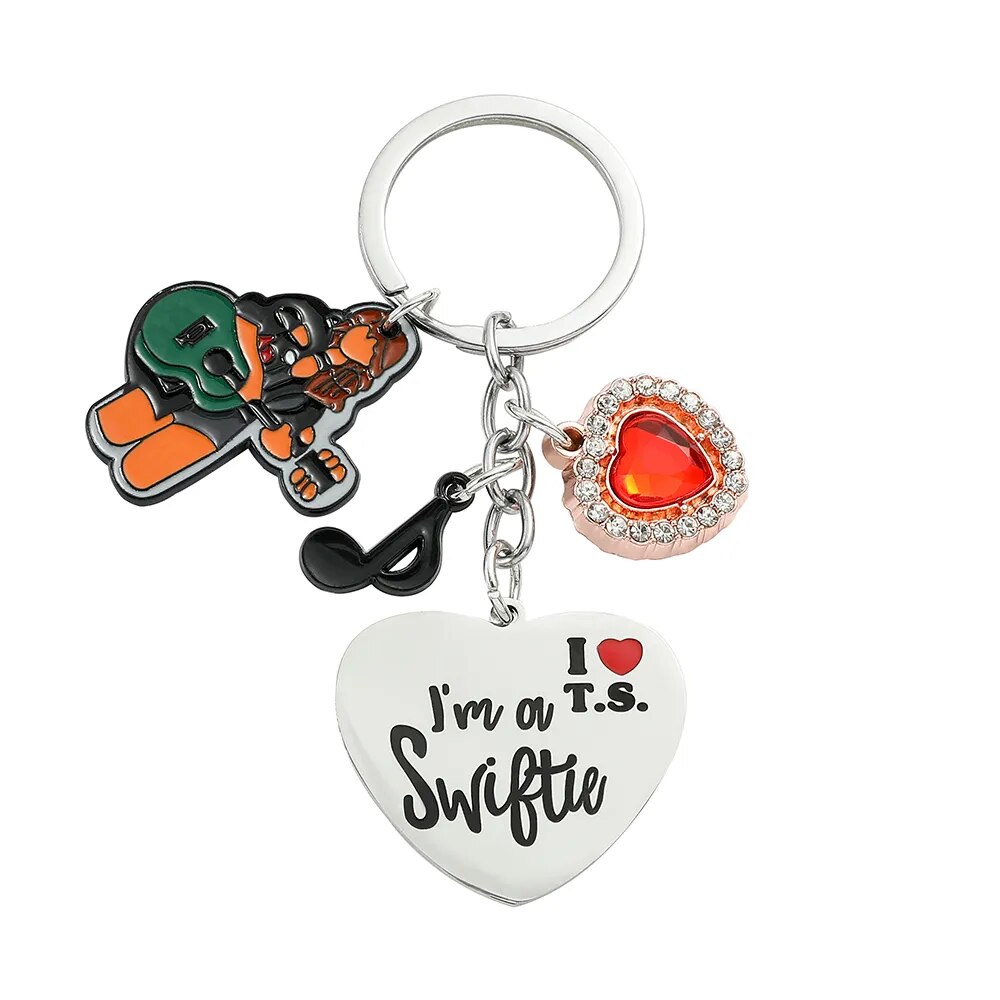 Cartoon Figure Taylor the Swift Keychain Female Singer Play the Guitar Kawaii Music Notation Keyring Car Key Holder for Party