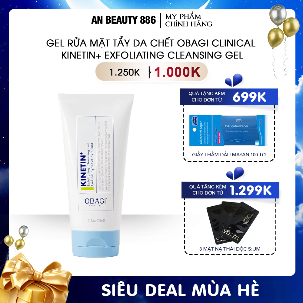 Gel rửa mặt tẩy da chết Obagi Clinical Kinetin+ Exfoliating Cleansing Gel 150ml