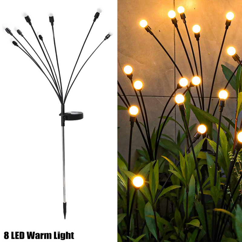 Solar Christmas Lights LED Solar Swing Garden Light 6/8/10Head Outdoor Waterproof Color Changing Lawn Firework Firefly Swaying Light For House Yard Path