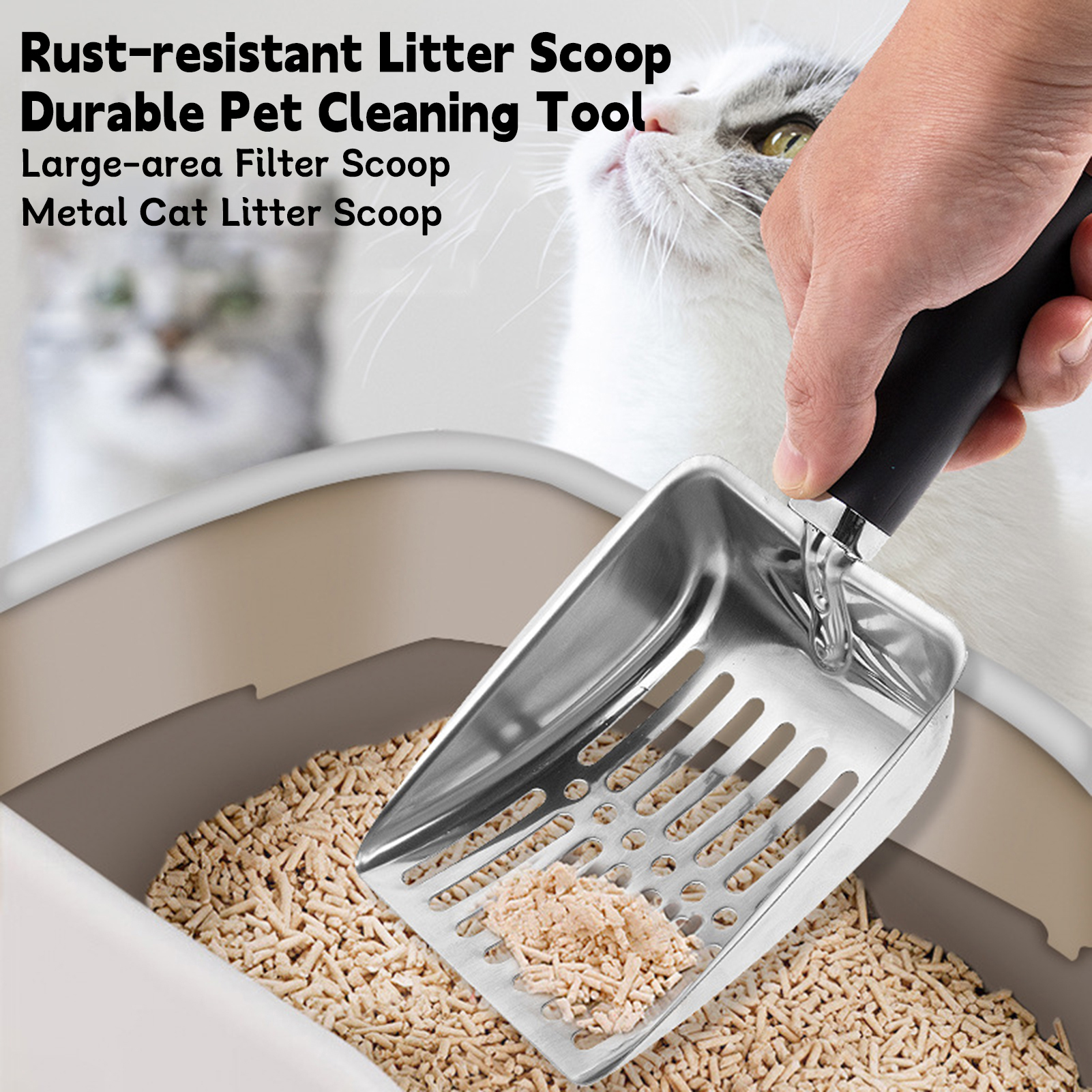 Pet Cleaning Tool Premium Stainless Steel Cat Litter Scoop with Non-slip Handle Efficient Poop Sifting Scooper for Easy Litter Cleaning Durable Beach Shovel Design for Cat Litter Box Ideal