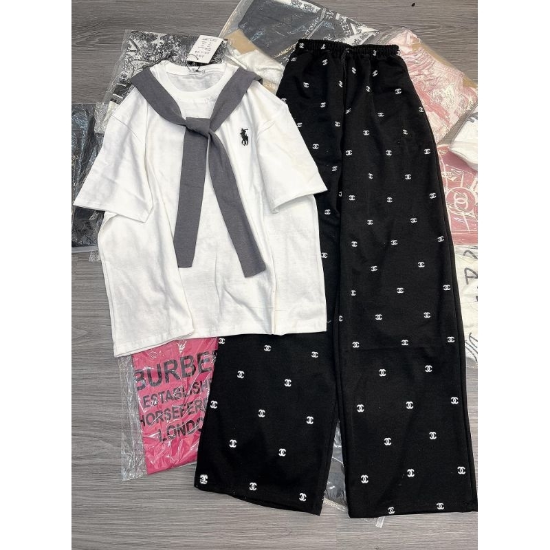 [ Rẻ Vô Địch ] Sét Bộ Quần Ống Suông Họa Tiết Chờ Neo + Mix Áo Phông Thủy Thủ Có Dây Buộc Mẫu Mới