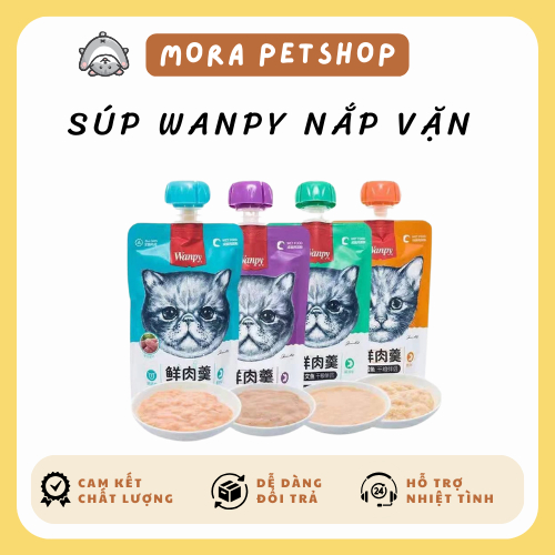 (Chính hãng) Súp thưởng WANPY NẮP VẶN 90g nhiều hương vị cho mèo bổ sung canxi, giàu protein tăng sức đề kháng