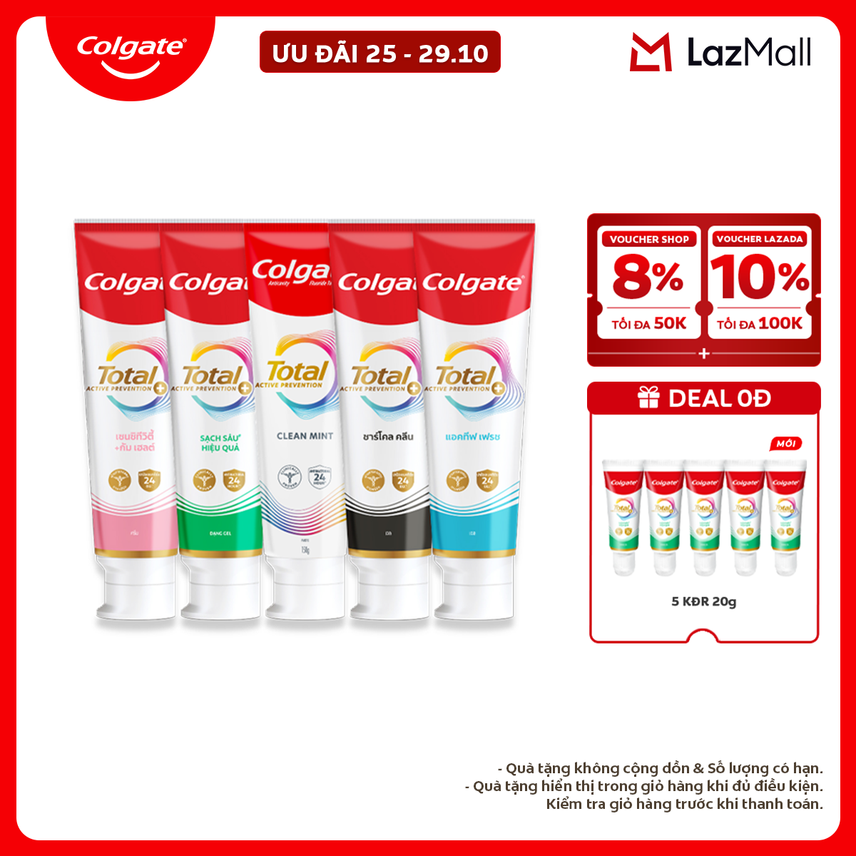 Bộ sưu tập Kem đánh răng Colgate Total sạch sâu bảo vệ, ngăn ngừa 8 vấn đề răng miệng 150g/ tuýp