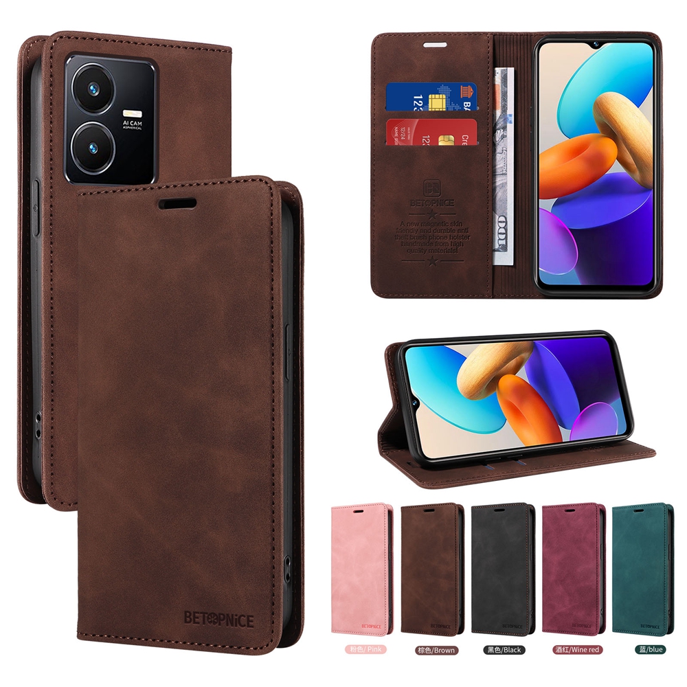 Vỏ Nắp gập Có khe cắm thẻ nhựa TPU mềm ví da từ tính cho Vivo y02 y02a y02s Y16 Y35 Y22 y22s y15a Y01 y33t y33s y21t y21e Y21 y21s vỏ điện thoại