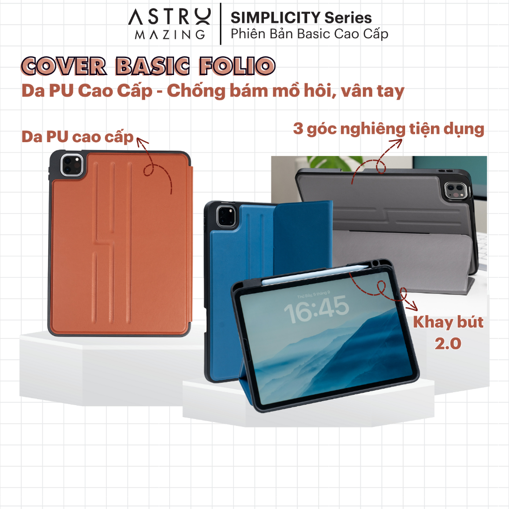 Bao da cover ipad basic folio astromazing khay bút cho ipad pro 11 air 4 5 gen 8 9