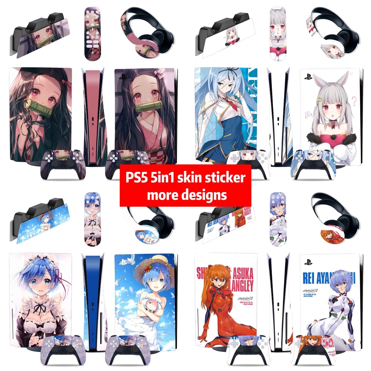【Must-Have Gadgets】 Girls Design 5 In 1 Full Set Skin For Ps5 Disk Console Sticker Decal For Ps5 Controller Charge Stand Headset Remote