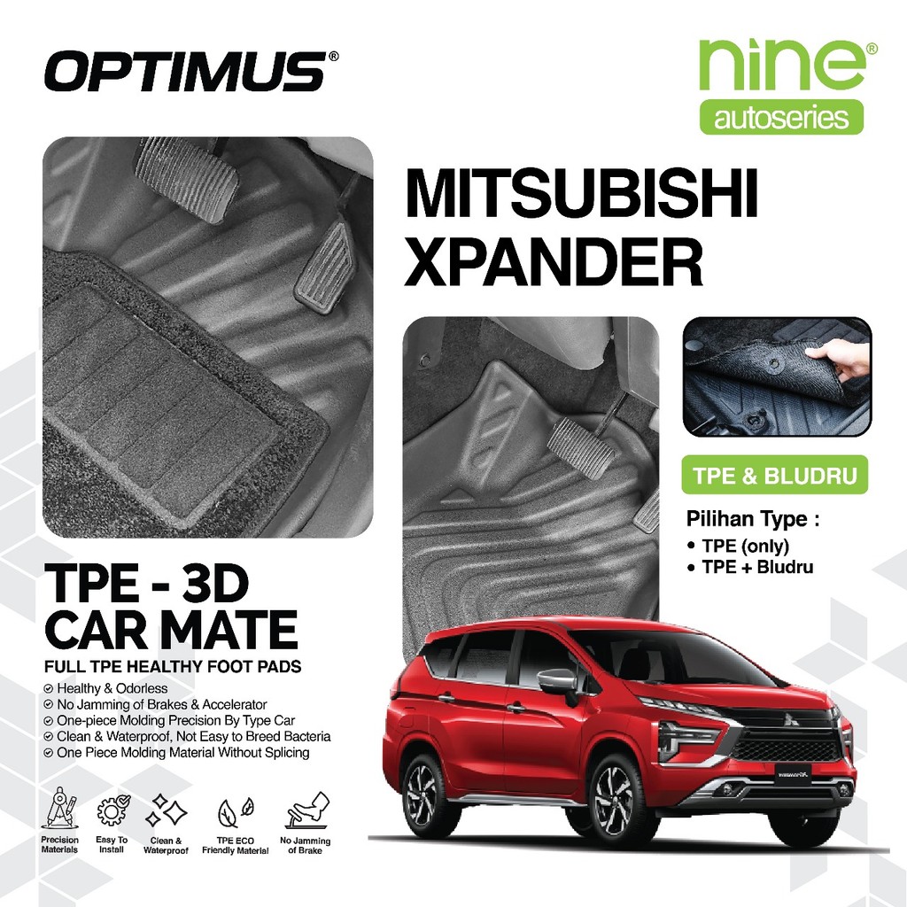 Karpet Mobil MITSHUBISHI XPANDER PREMIUM TPE 3D Bludru Full Set Bagasi Anti Slip Waterproof OPTIMUS Harga 1,099,900 rupiah*Gratis Ongkir