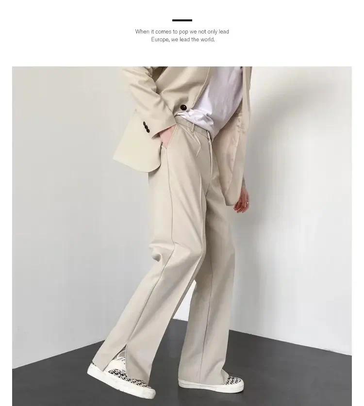 Summer New Men's Suit Pants Korean Style Streetwear Fashion Slim Fit Casual Pants Male Personalized Slit Loose Long Pants