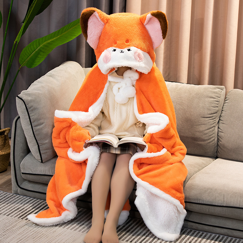 Fox Lovely Plush Soft Cloak Fox Cape การ์ตูนเสื้อคลุม Coral Fleece Air ผ้าห่มวันเกิดของขวัญวาเลนไทน์ ราคา 1,126 บาท*ส่งฟรี