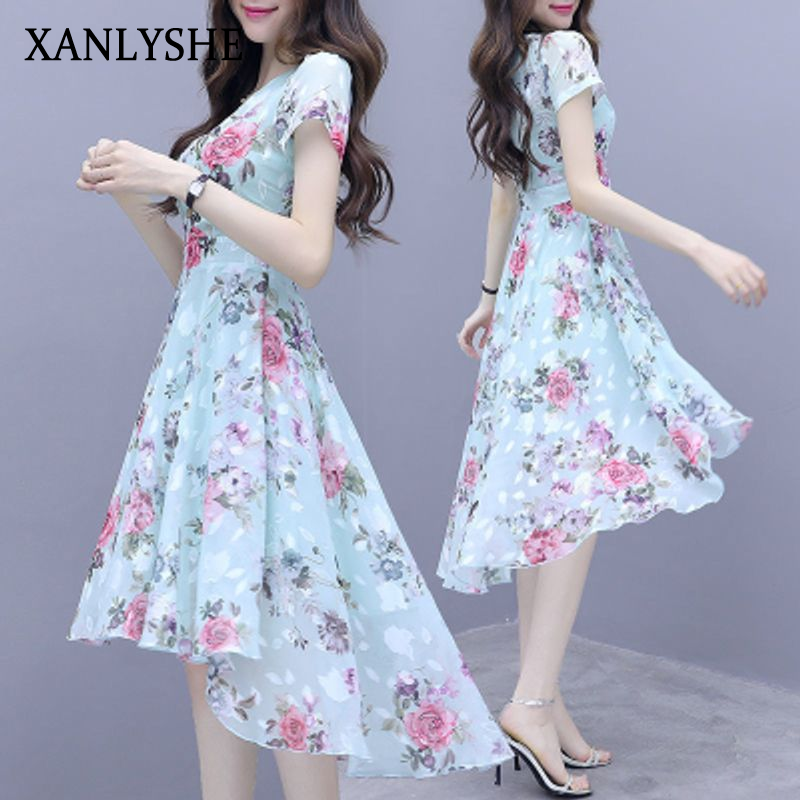 XANLYSHE ชุดเดรสผ้าไหมน้ำแข็งพิมพ์ลายนางฟ้าสไตล์ใหม่ฤดูร้อนของผู้หญิง ราคา 69 บาท*ส่งฟรี