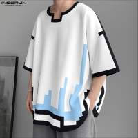INCERUN T-shirts For Men Handsome Short Sleeve Printing Baggy Leisure Korean Style Blouses #1215