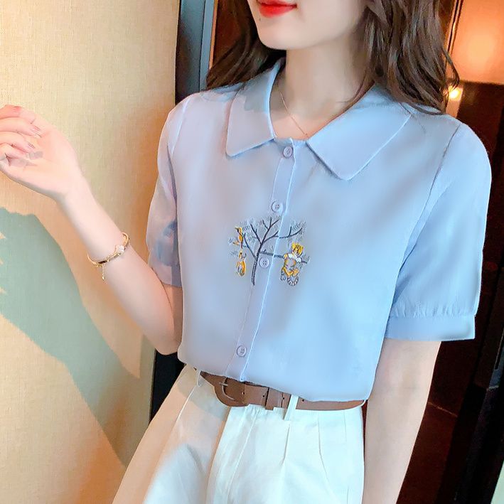 LUNAáo girl phố nữ đồ bộ mặc nhà nữ 2024 mùa hè mới thời trang nữ 100 phù hợp mỏng áo sơ mi ngắn tay