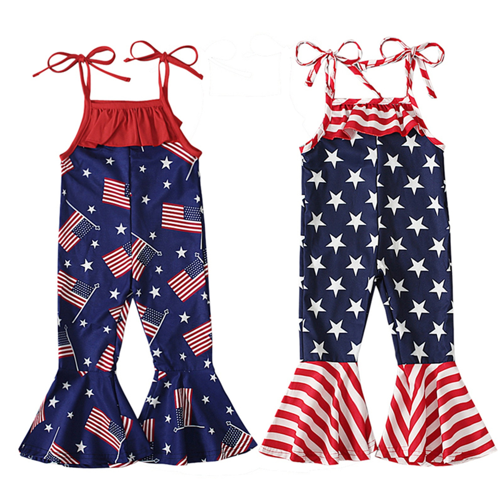 Toddler Kids Girls 4 Of July Prints Sleeveless Independence Day Jumpsuit