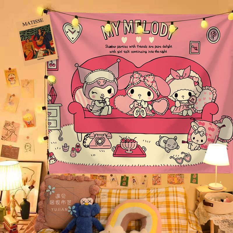 30+ Styles Sanrio Hello Kitty Tapestry Background Cloth Cute Melody Hanging  Cloth Decoration Kuromi Girls Dorm Wall Decoration