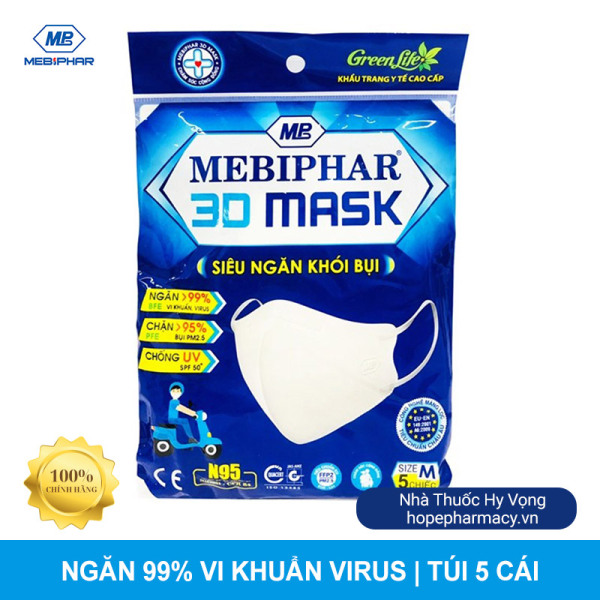 [5 TÚI] Khẩu trang y tế cao cấp 3D mask N95 - ngăn 99% vi khuẩn, chặn 95% bụi, chống UV
