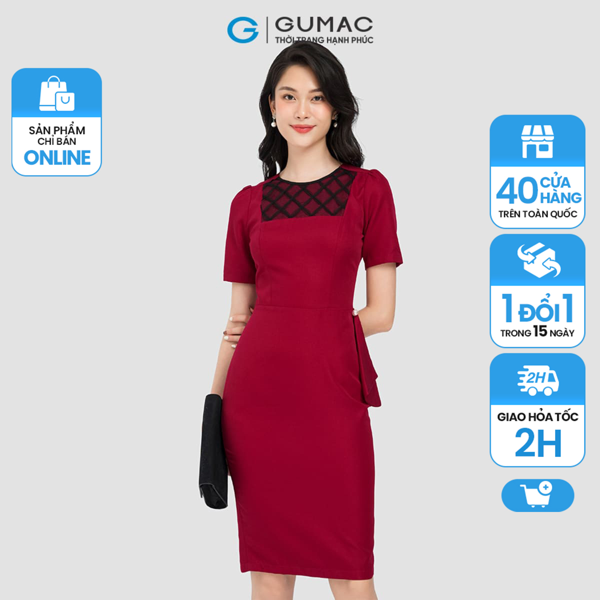 Đầm body gumac, đầm body phối nơ bên eo ld0815