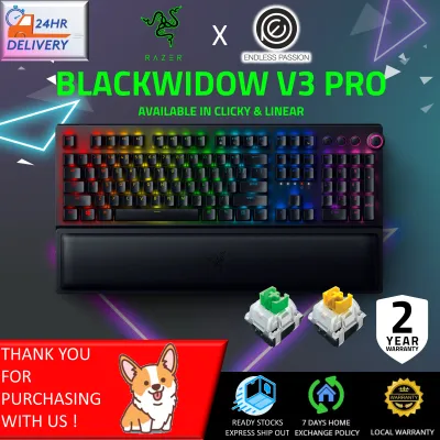 Razer BlackWidow v3 Pro Mechanical Wireless Gaming Keyboard: Green Mechanical Switches - Chroma RGB Lighting - Doubleshot ABS Keycaps - Transparent Switch Housing - Bluetooth/2.4GHz [24 Hours Delivery]