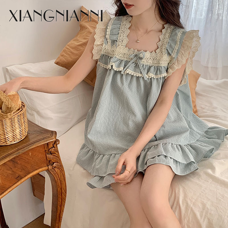 Xiang Nian ni Pajama người phụ nữ mặt trang sức kiểu mới Ruffle vải ngọt