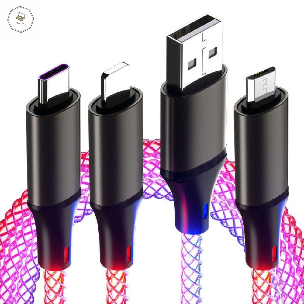 Hesting 6a 66w cáp sạc nhanh 3 trong 1 loại c cáp sạc đèn rgb đầu cáp sạc nhanh dây dữ liệu điện thoại di động sạc điện thoại