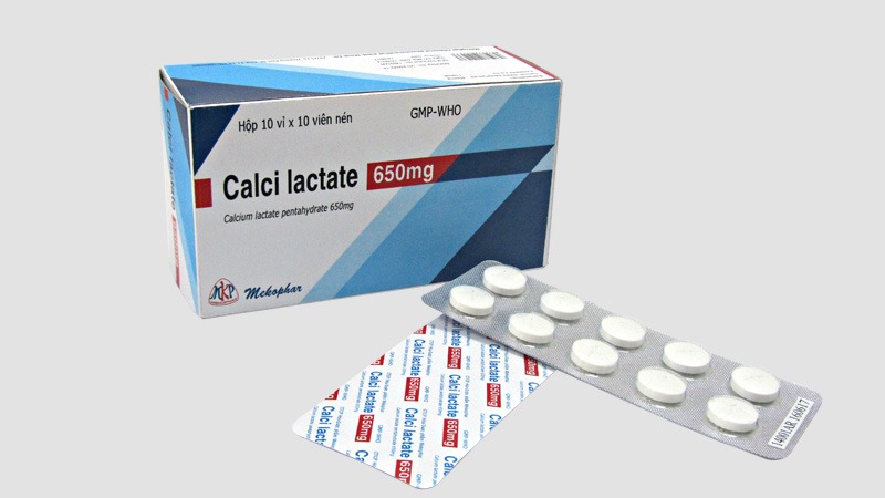 Calci lactate 650mg Hộp 100 viên bổ sung calci, ngừa loãng xương