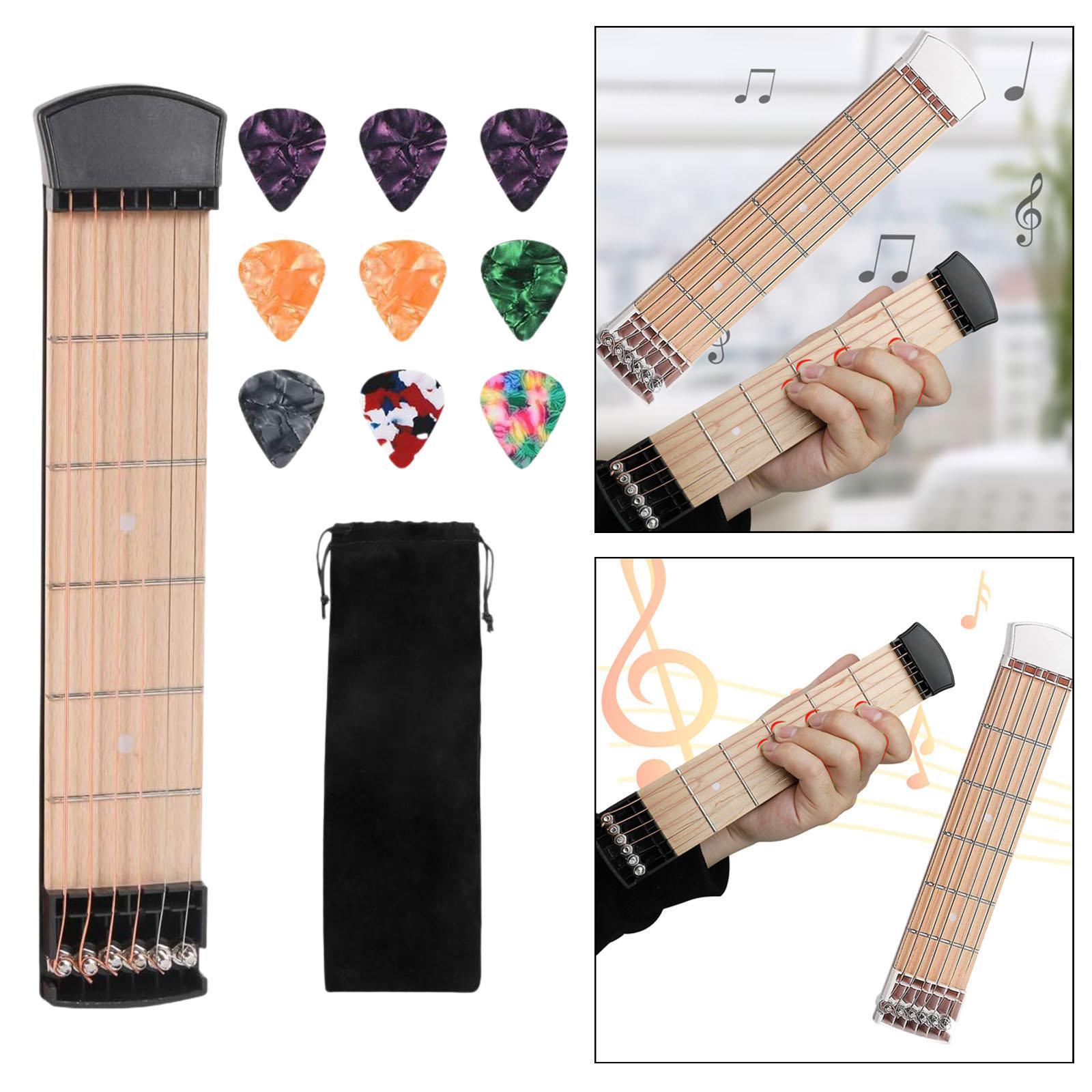 BNMUSIC Pocket Guitar 6 Strings Fingerboard Mini with Storage Bag Portable for Beginner Lightweight Useful Easy to Use Practice Neck