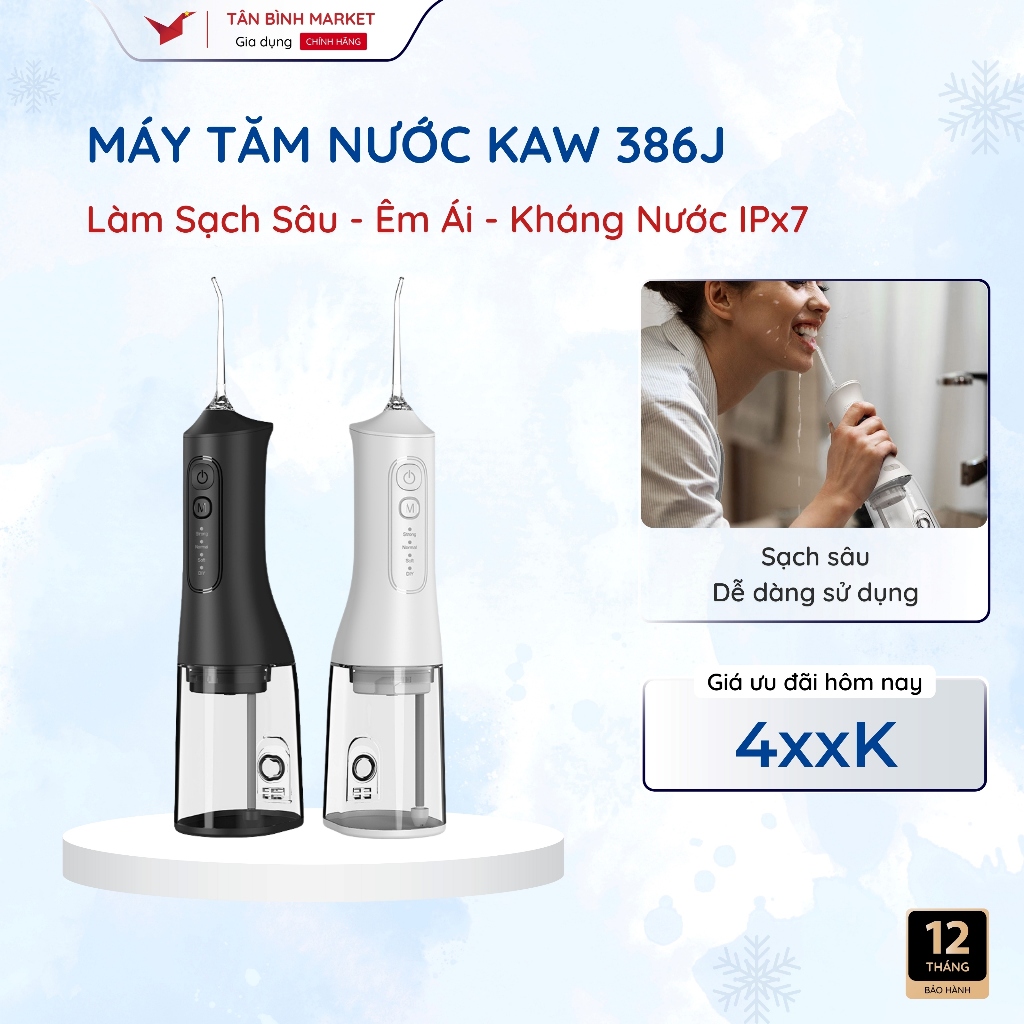 Tăm Nước KAW 386J – Máy Tăm Nước Vệ Sinh Răng Miệng Cao Cấp, Dùng Cho Người Niềng Răng, Pin 60 Ngày