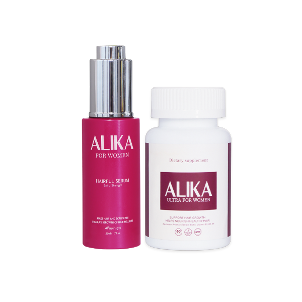 Tinh chất và viên uống Alika ,chăm sóc tóc chuyên sâu cho nữ , giảm rụng và kích thích mọc tóc ,cấp ẩm sâu ,hạn chế tiết dầu, không gây bết da đầu , hiệu quả sau 8 tuần sử dụng , chai 50ml giá rẻ
