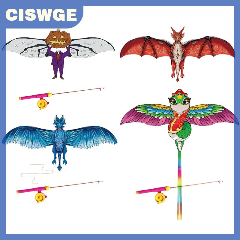 CISWGE 1 bộ trẻ em sống động rồng dơi rắn dễ dàng để bay Phượng diều cho trẻ mới biết đi ngoài trời bãi biển công viên người mới bắt đầu mini Cần câu diều