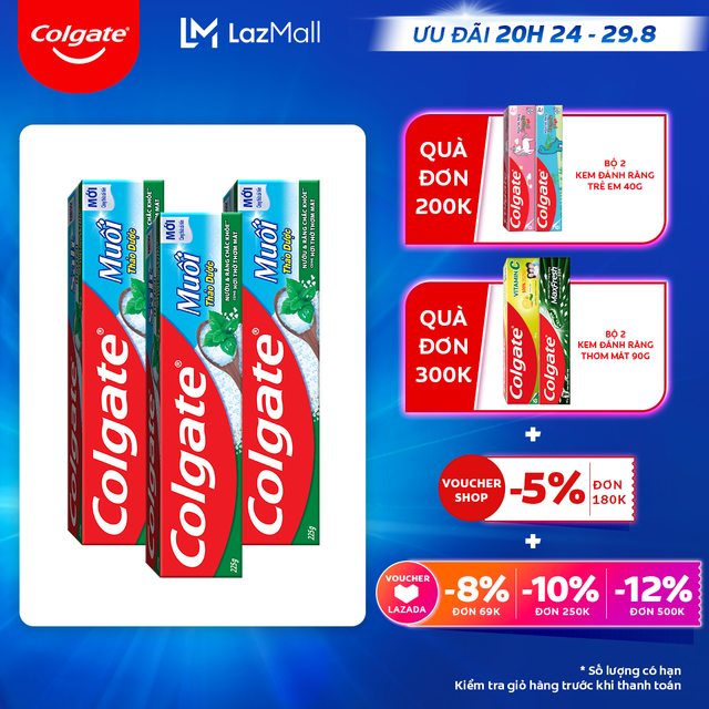 [Ưu đãi 20H 24.8 - 29.8_Áp voucher Colgate 5% + voucher LZD 8%]Bộ 3 kem đánh răng Colgate bảo vệ nướu Muối Thảo Dược Herbal Salt 225gx3