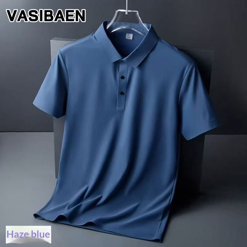 VASIBAEN Men's Polo Shirt Lapel Design Breathable Business Casual Style Fashion Short Sleeve Top