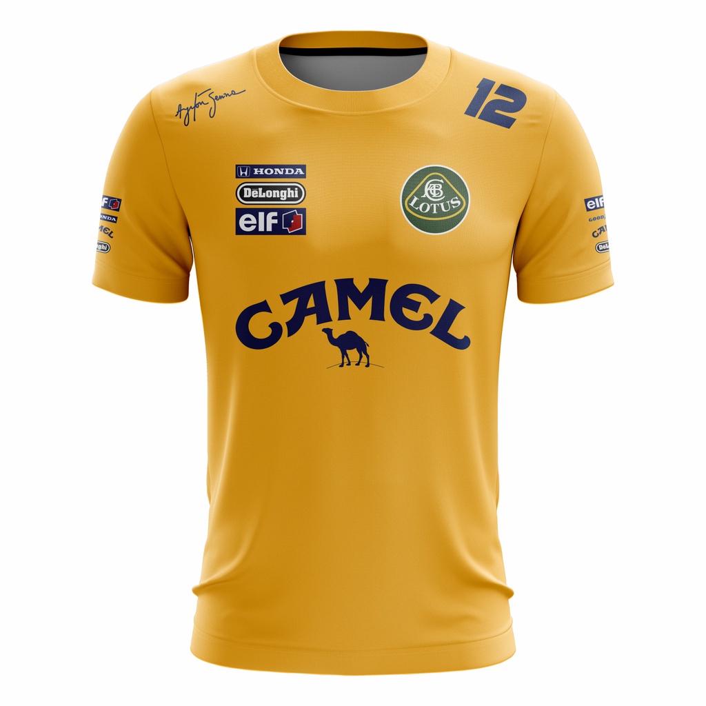 Camiseta Ayrton Senna Camel 1987 F1 Loose Mens Short Sleeve Sport Extreme 3D In nhanh khô