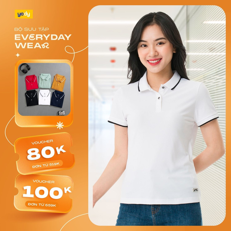 Áo polo nữ Airycool bo quả trám YODY áo phông nữ có cổ mềm mịn thoáng mát APN5046