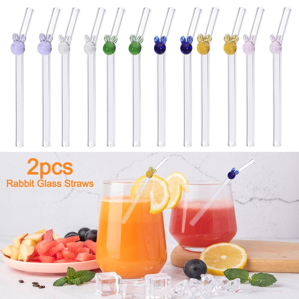 Kdaky0490 Ống hút uống trong suốt thủy tinh ống hút thủy tinh thỏ tái sử dụng ống hút thức uống nước trái cây Máy xay sinh tố hoạt hình dễ thương