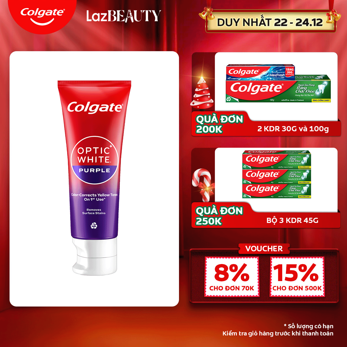 [Chỉ 22 - 24.12_Áp Voucher giảm thêm 8%]Kem Đánh Răng Colgate trắng răng Optic White Purple 100g - công nghệ sắc tím, hiệu chỉnh sắc vàng trên răng