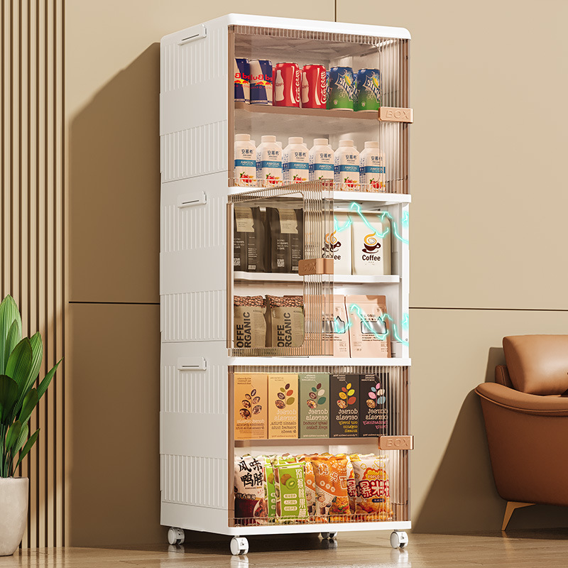 Household folding snack cabinet, living room snack sundries, multi-layer storage cabinet, movable transparent visual snack trolley ราคา 618 บาท*ส่งฟรี