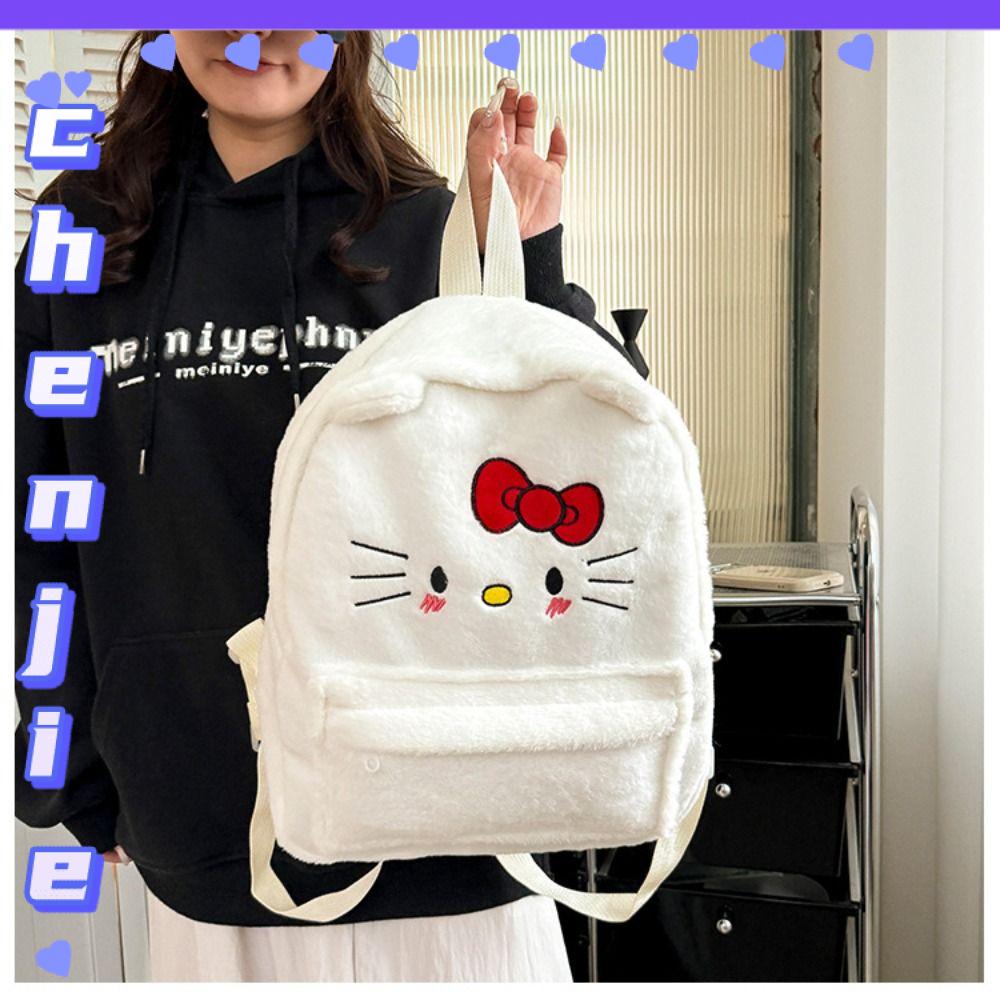 CHENJIE Hoạt hình Ba lô vải bông Sanrio Kuromi Hello Kitty Cặp sách cinnamoroll Dễ thương Sức chứa l