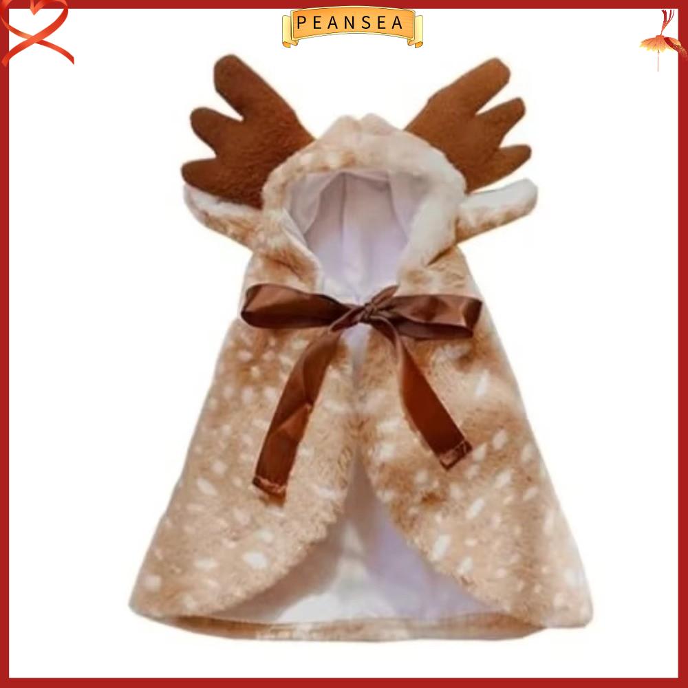 PEANSEA Dễ mặc Trang phục Giáng sinh cho thú cưng Phong cách áo choàng Trang trí mũ Áo choàng hươu nai cho chó Dễ thương Ấm áp Trang phục cho thú cưng Mùa đông