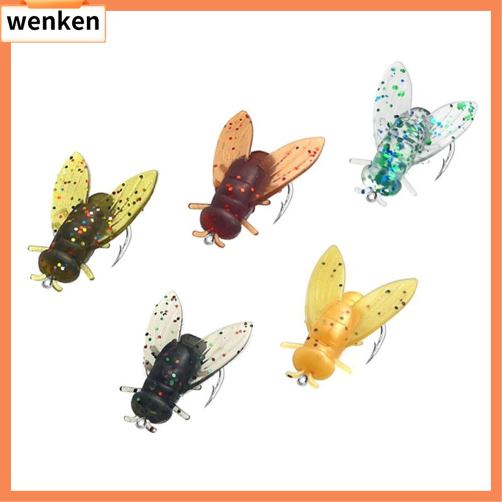 WENKEN 20PCS PVC Mồi câu cá bằng ruồi nhân tạo Mồi bơi Spinner 5 màu Ruồi bay câu cá Di động Móc câu cá bằng ruồi nhân tạo Dụng cụ ruồi