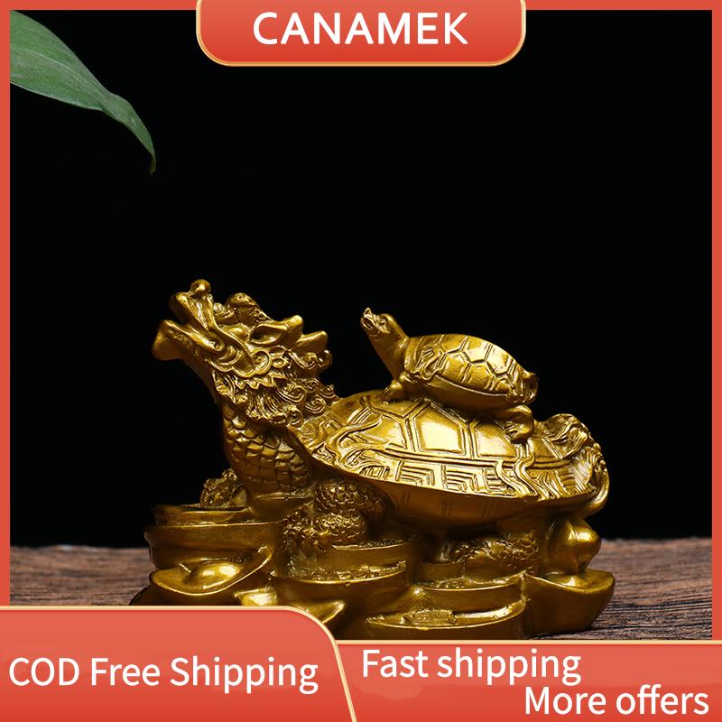 CANAMEK XIMEN 1Pc Gold Feng Shui Dragon Turtle Tortoise Statue Figurine Coin Money Wealth Luck
