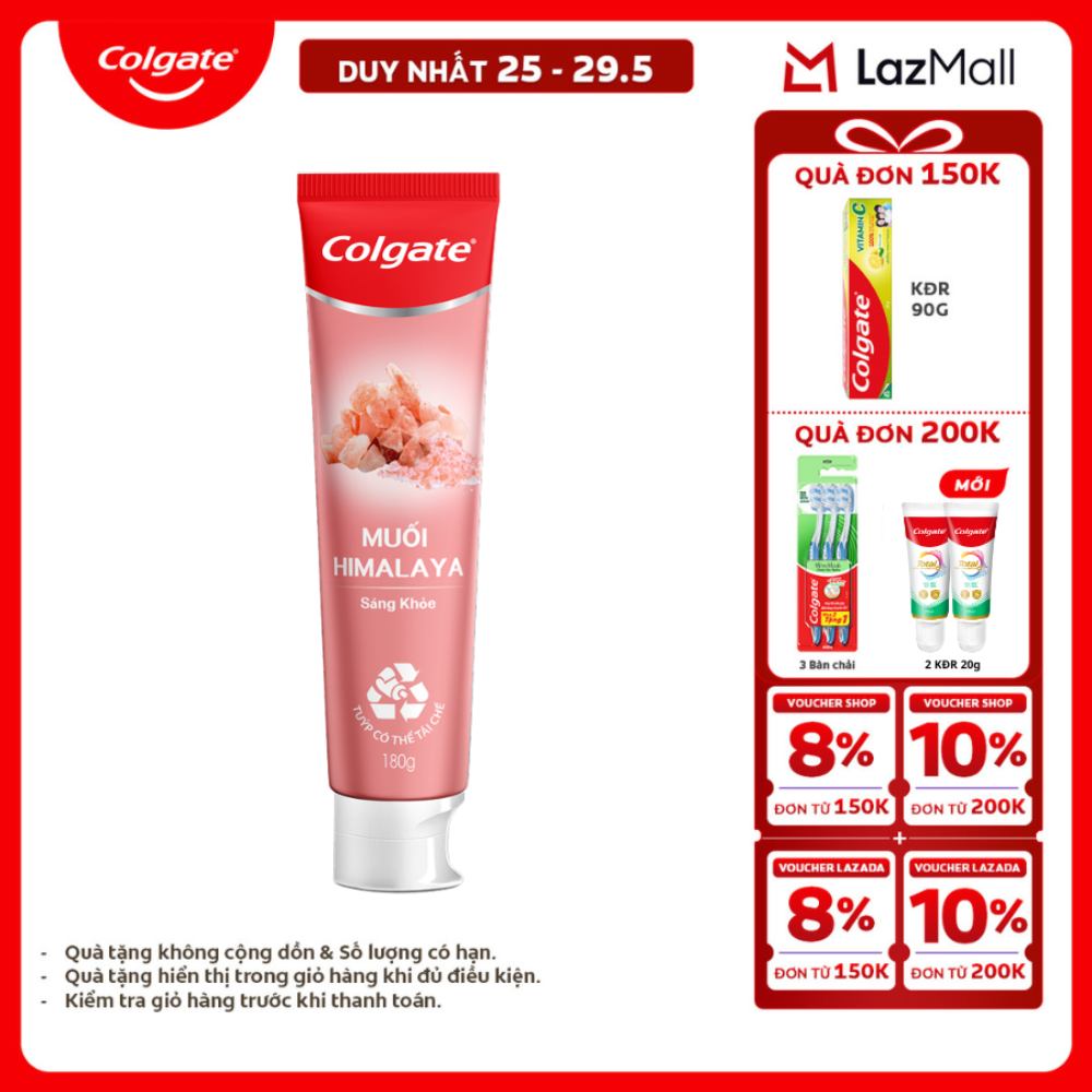 [Chỉ 25-29.5_X2 Voucher giảm 20%] Kem đánh răng Colgate thiên nhiên muối Himalaya sáng khỏe 180g