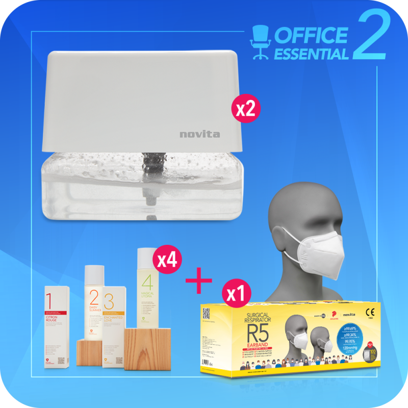 novita Office Essential Package 2 (Air Revitalizer AR3 x 2 + Air Purifying Solution x 4 + Surgical Respirator R5 Earband 100pcs in a box) Singapore