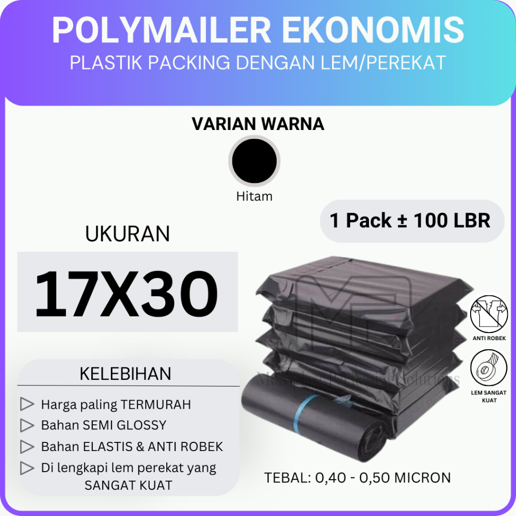 Polymailer Ekonomis 17x30 20x30 20x40 Isi 100 Lembar – Plastik Packing Ekonomis Tebal