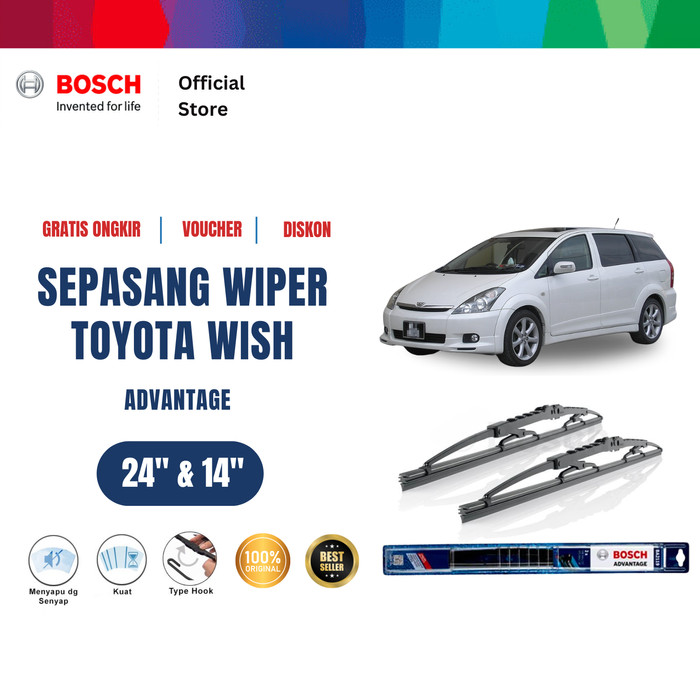 Bosch Sepasang Wiper Mobil Toyota Wish New Advantage 24 dan 14 inchi Harga 134,130 rupiah*Gratis Ongkir