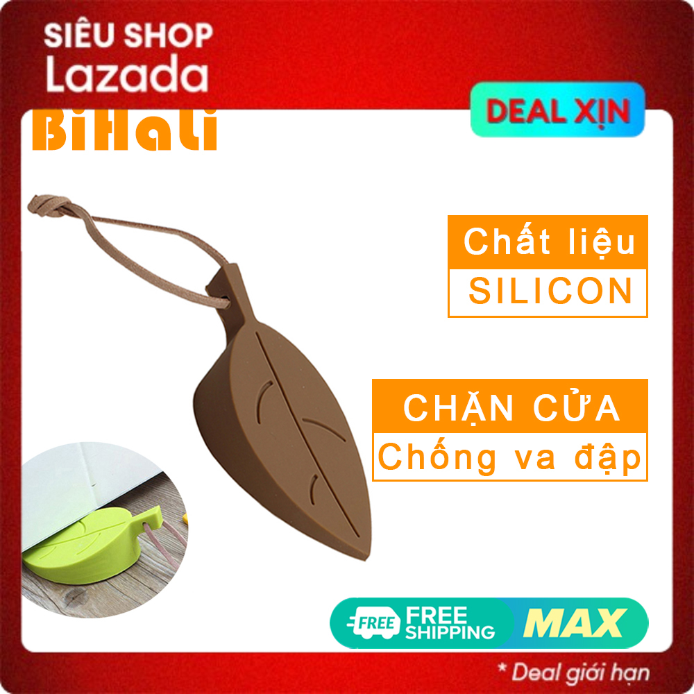 Chặn cửa thông minh BiHaLi chống va đập hình chiếc lá bằng silicon nhiều màu - chèn khe cửa hình chiếc lá có dây treo