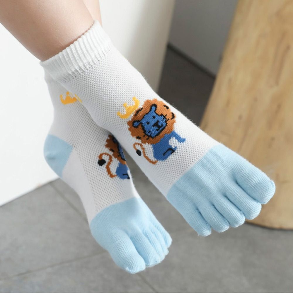 DEN0854 Thoáng khí Hoạt hình Dễ thương Sư tử Mùa Thu Thể thao Động vật Mùa Xuân Vớ năm ngón Vớ ngắn trẻ em Vớ ngón chân Vớ cotton