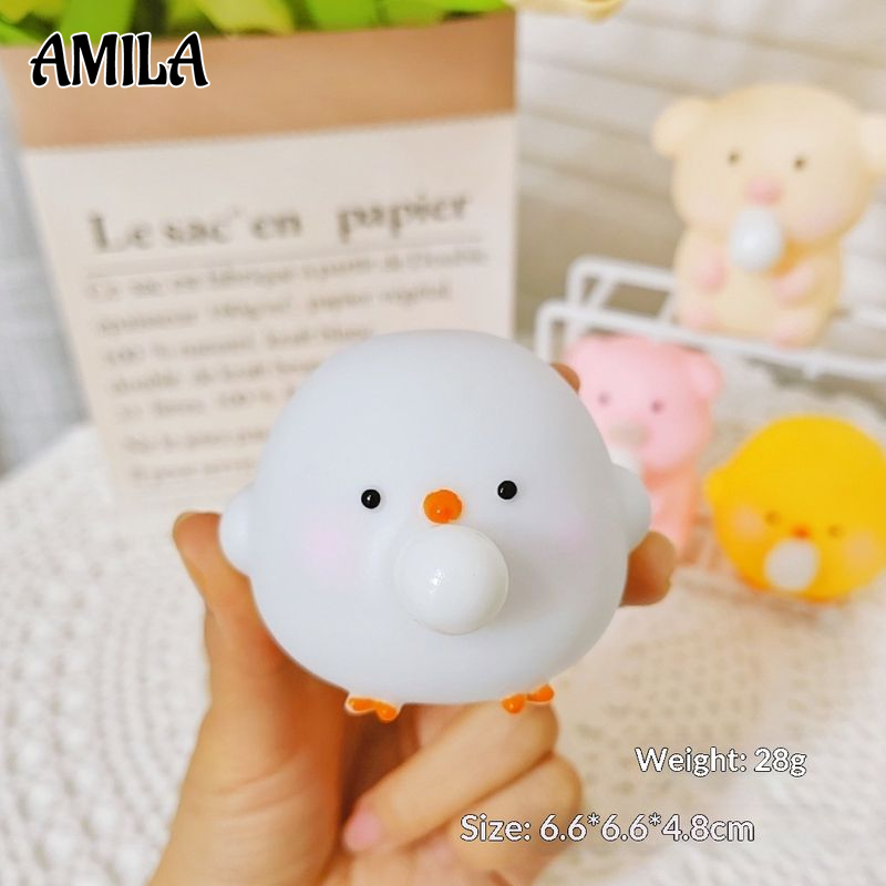 AMILA Cute Chick Squishy Toy with Bubble Blowing Function - Stress Relief & Fun for Kids and Adults ราคา 25 บาท*ส่งฟรี