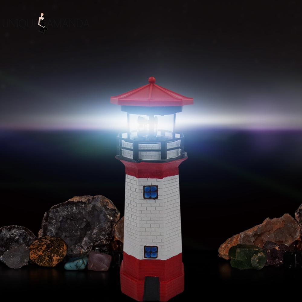 Lighthouse Solar LED Light Garden Fence Outdoor Smart Sensor Rotating Lamp