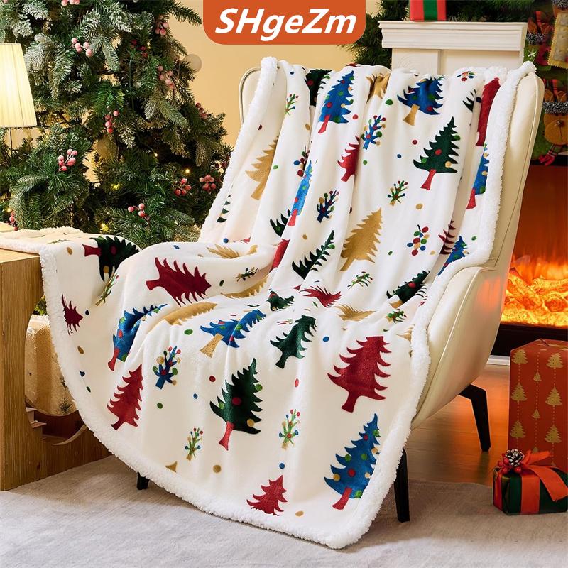 [COD] SHgeZm Giáng Sinh Ném Chăn Giáng Sinh Trang Trí Quà Tặng Cho Phụ Nữ Sherpa Flannel Lông Cừu Kỳ Nghỉ Mùa Đông Chăn Cho Ghế Sofa Giường