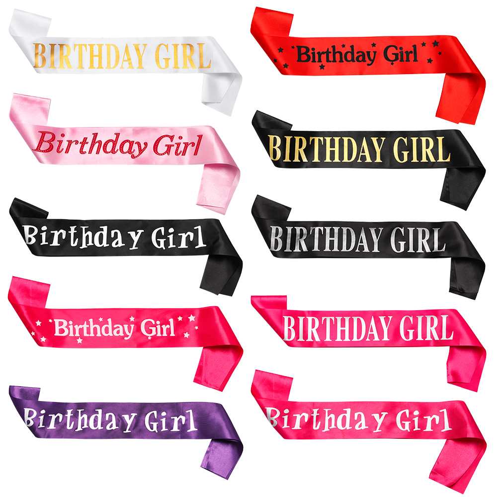 YOSE BEAUTY Multicolor Party Decoration Glitter Gifts Satin Sash Ribbons Shoulder Girdle Birthday Girl